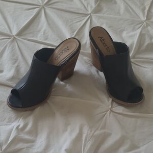 Alberto Black Women's Peep-Toe Heeled Mules